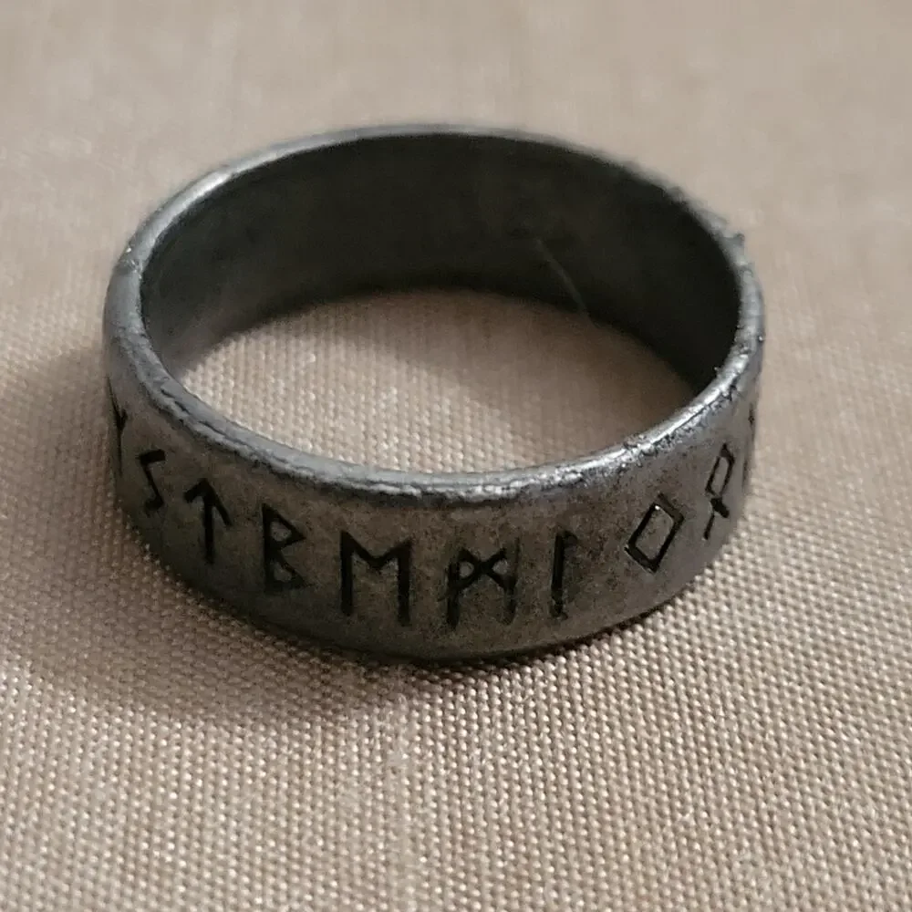 9 Viking rune engraved dark silver/gray distressed ring